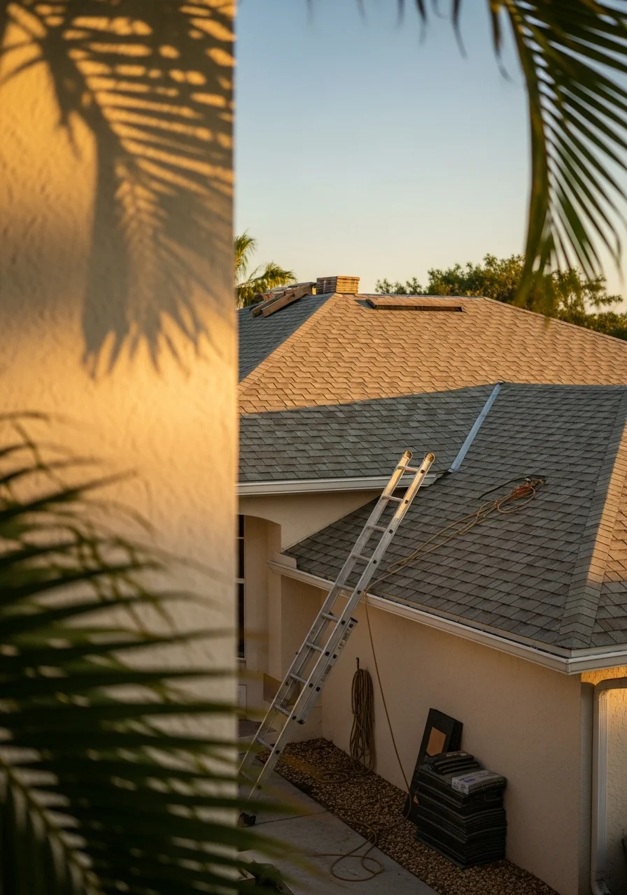 Service professional in work uniform standing in front of Fort Myers area residential property.