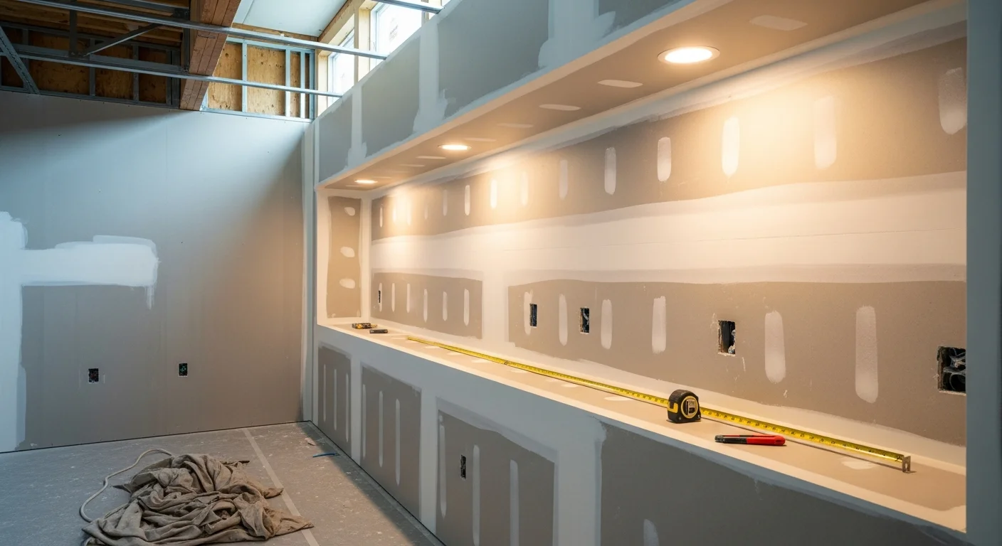 Freshly finished commercial interior space in Brevard County, Florida, showing smooth drywall walls, painted surfaces, and a clean ceiling system ready for tenant occupancy. The space reflects a professional office or retail build-out with trim work completed throughout.