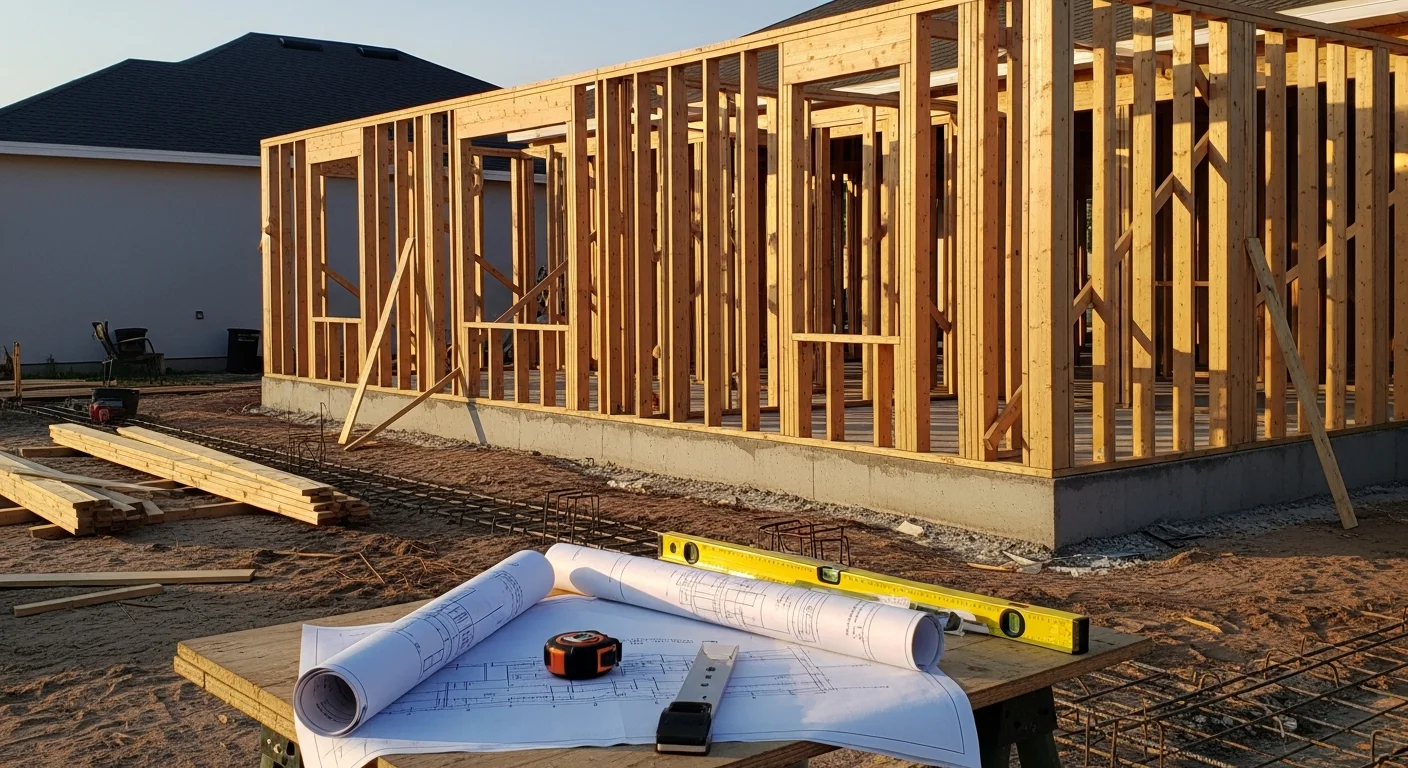 A newly completed single-story home addition in Brevard County, Florida, showing a seamless roofline connection and matching exterior finish to the original house. The addition extends the rear of a residential property with a covered Florida room and concrete block construction consistent with Space Coast building standards.