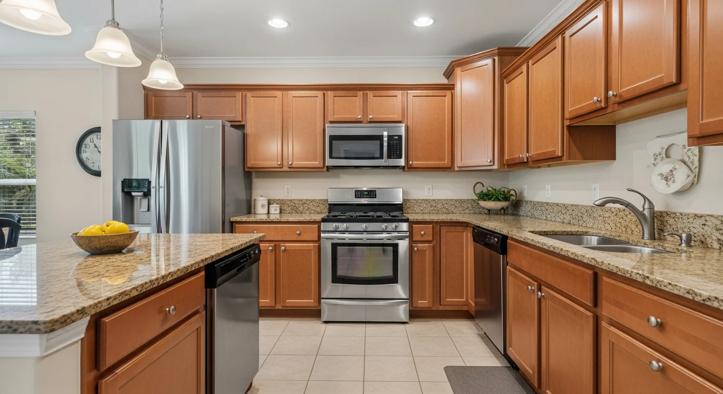 Remodeled kitchen in a Brevard County Florida home featuring updated cabinetry, open layout, and moisture-resistant finishes. Southern Ranch kitchen remodeling project on Florida's Space Coast.
